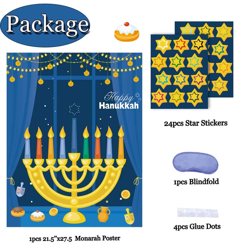 Funnlot Hanukkah Games: Pin The Star On The Menorah & Chanukah Party Decorations - Image 3